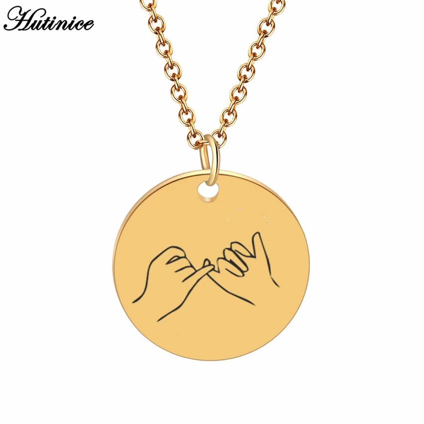 

Gold Dics Pendant Double Hand Finger Crossed Promise Sign Hand Gestures Necklace For Best Friends Forever Personalized Jewelry