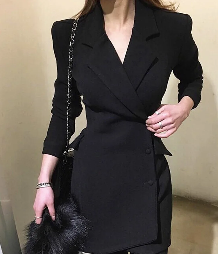 Офисный Блейзер черное платье формальная одежда элегантное женское платье миди двубортный пиджак костюм весенний сексуальный костюм женские платья