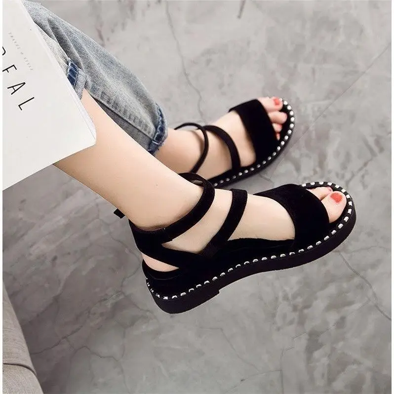 

Summer Buckle Women's Sandals Velvet Flock Fish Mouth Fashion Wedges high Heel Platform Open Toes Women Sandals Shoes