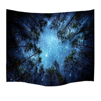 

Psychedelic Forest Trees and Stars Starry Sky Fabric Wall Hanging Tapestry Decor Polyester Curtains Plus Long Table Cover