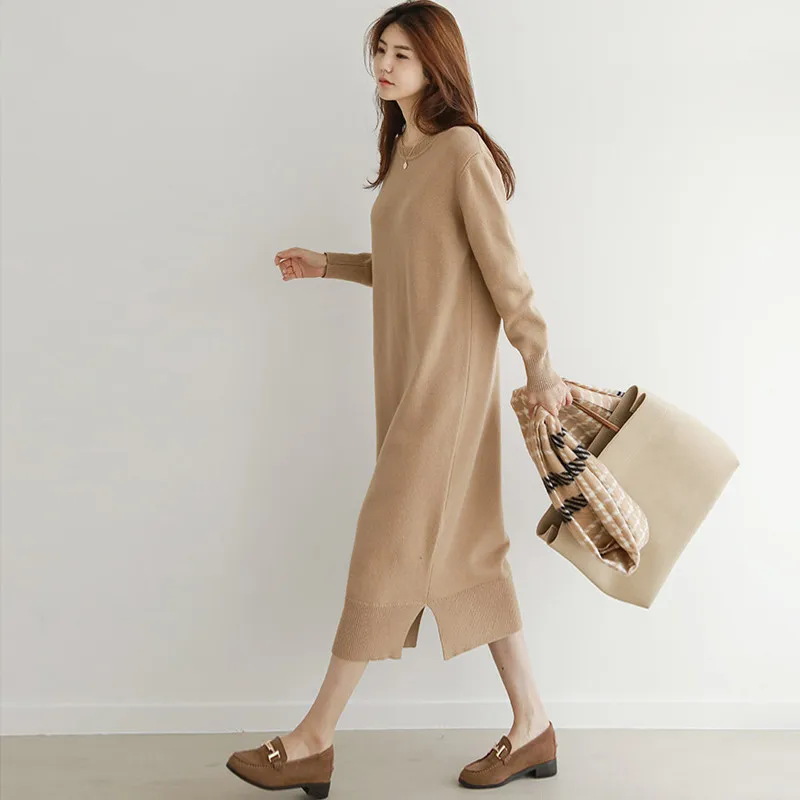 

HAYBLST Brand Women Sweater Dress 2019 New Autumn Winter Fashion Stretch Clothing Plus Size XL Korean Knitting Loose Women Dress