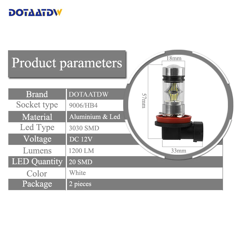 2x светодиодные 9006 HB4 светильник ing 3030 автомобиля SMD Led противотуманная фара