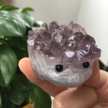 

new arrivals natural violet crystal cluster gemstone hedgehog reiki healing gemstone handmade carved crystal animal wholesale