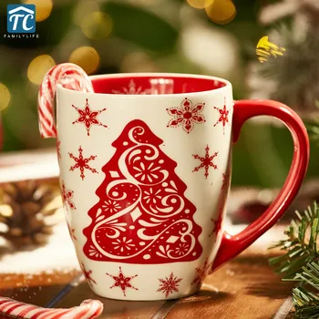 

550ml Christmas Ceramic Mug Coffee Tea Milk Hot Water Cup Large Capacity Red Office Home Colour Novetly Drinkware Gift American