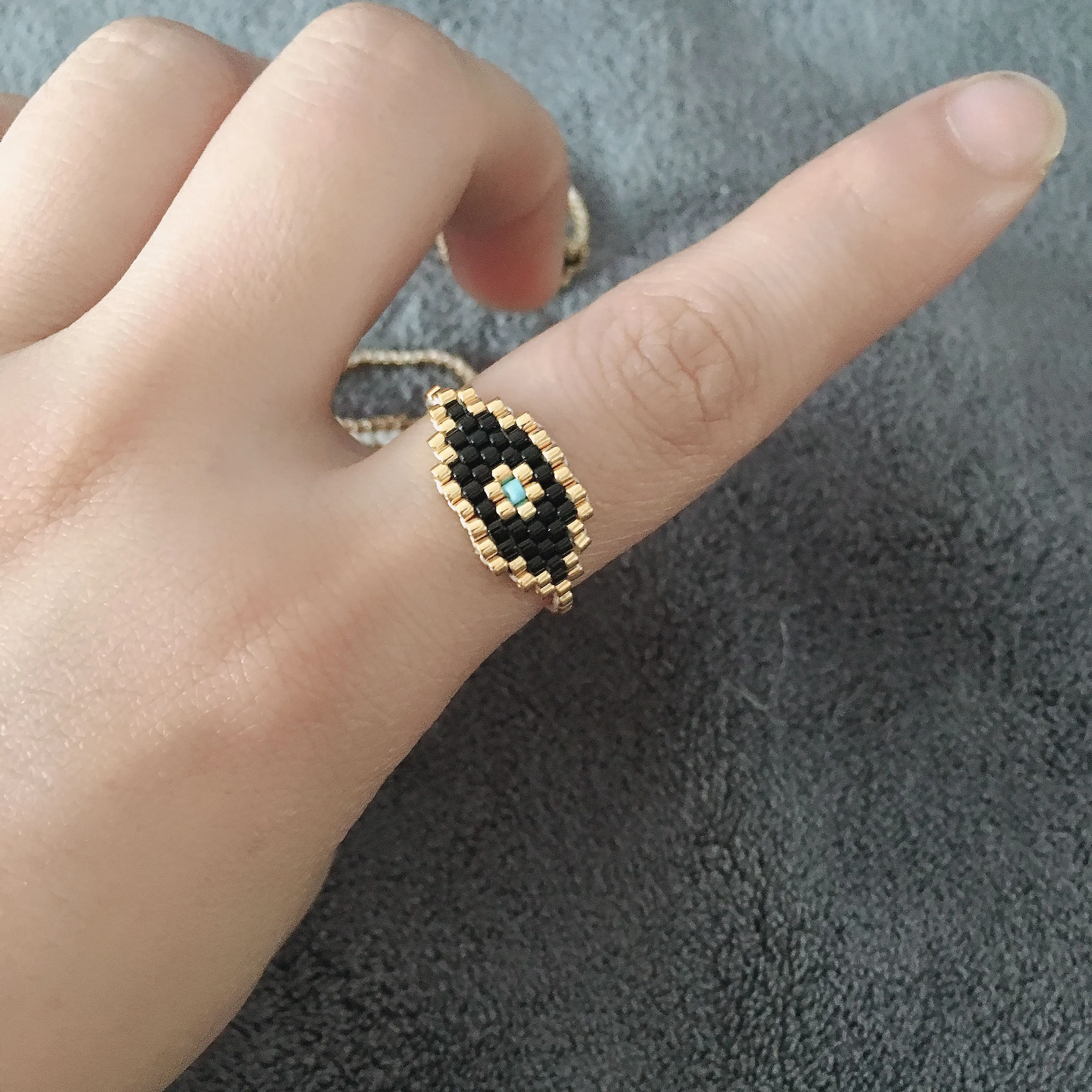 

Boho Miyuki Ring Handmade Woven Beaded Friendship Ring Set Woman Party Lucky Jewelry Turkey Evil Eye Delica Gold Rings