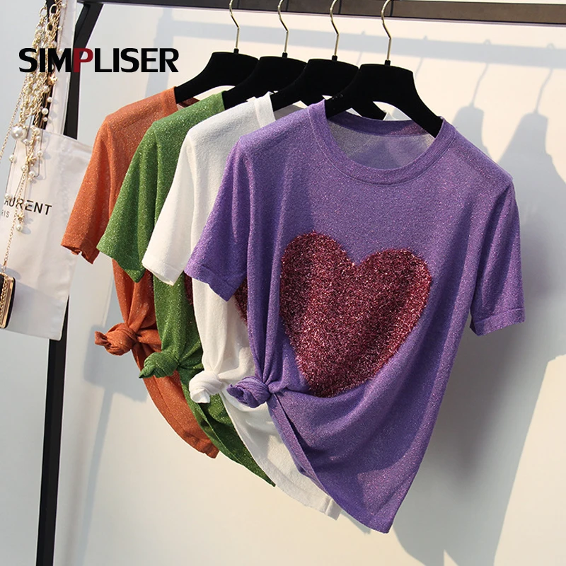 Heart Embroidery Women Sweaters Ice Cool Rayon Woman Pullovers 2019 Thin Knitting Tops O-neck Short Sleeve Tees White | Женская одежда