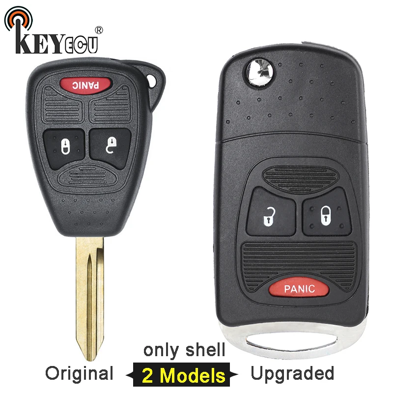 

KEYECU for Chrysler PT Cruiser for Dodge Charger Magnum for Jeep Original/ Upgraded Flip 2+1 3 Button Remote Key Shell Case Fob