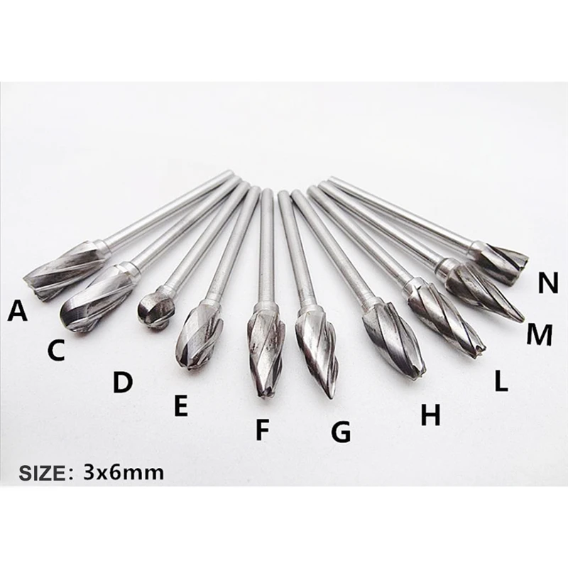 10pcs Aluminum Cut Tungsten Carbide Rotary Burr Set Metal Carving Drilling Polishing Bits with 1/8"(3 mm) Shank for Die Grinder