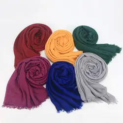 Женский хлопковый популярный однотонный шарф со складками, накидка, мусульманский хиджаб, повязка на голову, популярные шарфы, 40 цветов