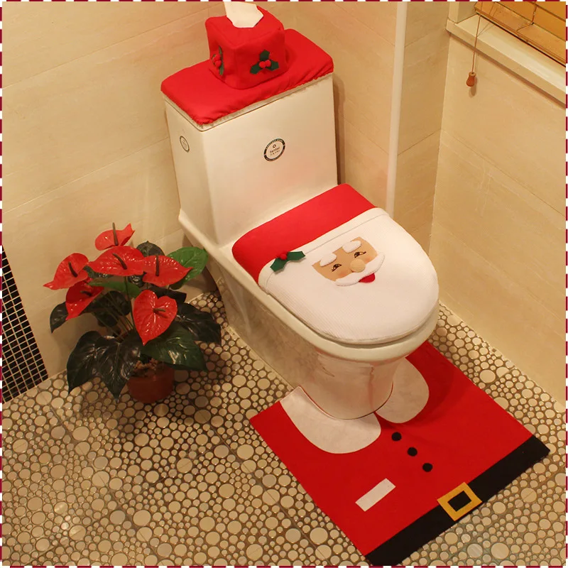 

3pc/set Christmas Interior Christmas Decoration Xmas Happy Santa Toilet Seat Cover and Rug Bathroom New Year home decorations