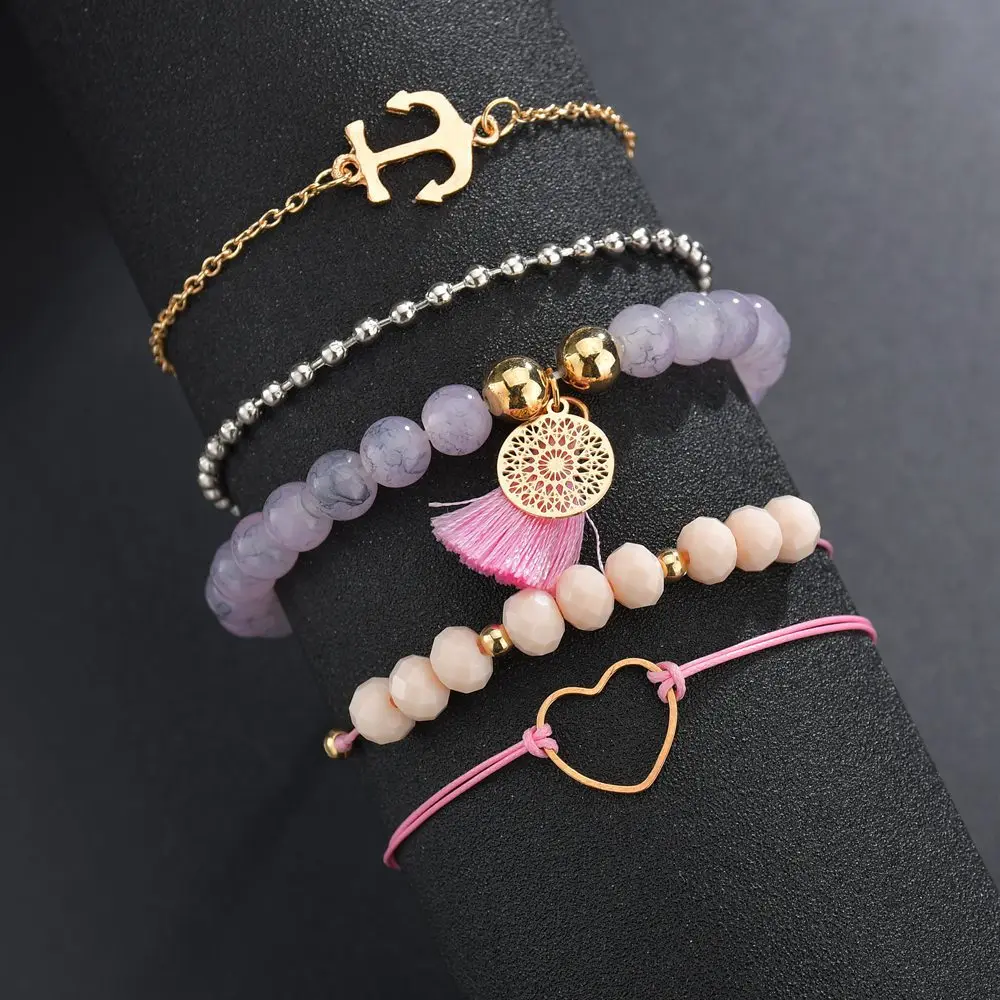 

Huitan Bracelets Sets With Cute Pinapple Crawfish Pendant Decorations Fashion Beads&Tassel Women Wrist Chain Dropshipping