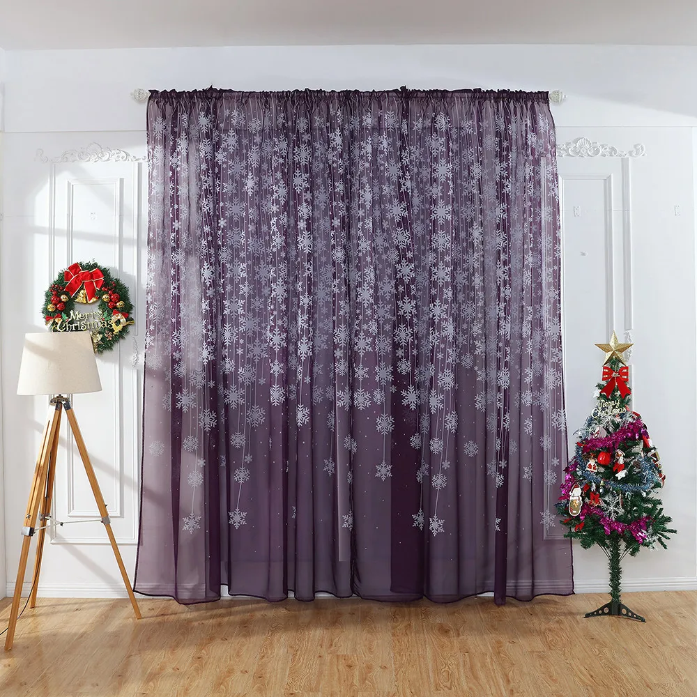 

1PCS 100cm x 200cm Christmas Snowflake Curtain Tulle Window Treatment Voile Drape Valance Home Textile Decor