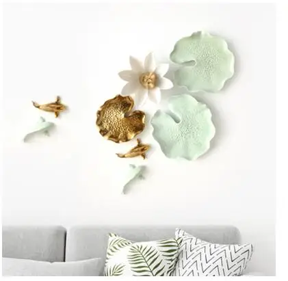 Китайский керамический цветок лотоса настенный подвесной для рыб ремесла украшения крыльцо ресторан стены спальня со стенной росписью 3D стикер украшения - Цвет: style19-8PCS