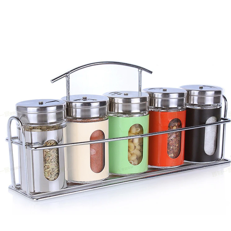 Kitchenware glass cruet seasoning box set of stainless steel sauce pot