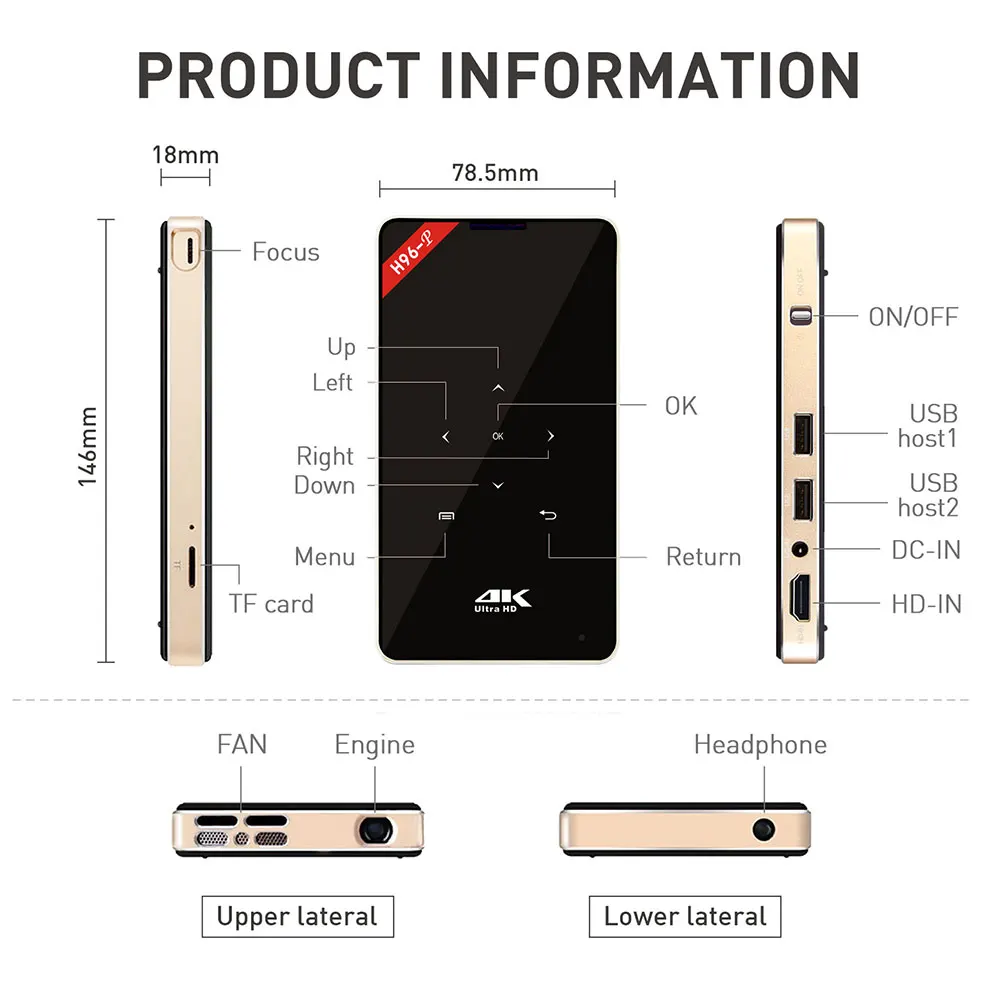 1 шт. H96 Projecteur 2g 16g S905X домашний P Mini projecteur De Portatif de poche DLP Android proyector|ТВ-приставки и