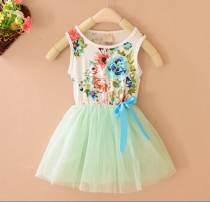 Summer new Infants Floral Dress baby Tutus green pink blue white red