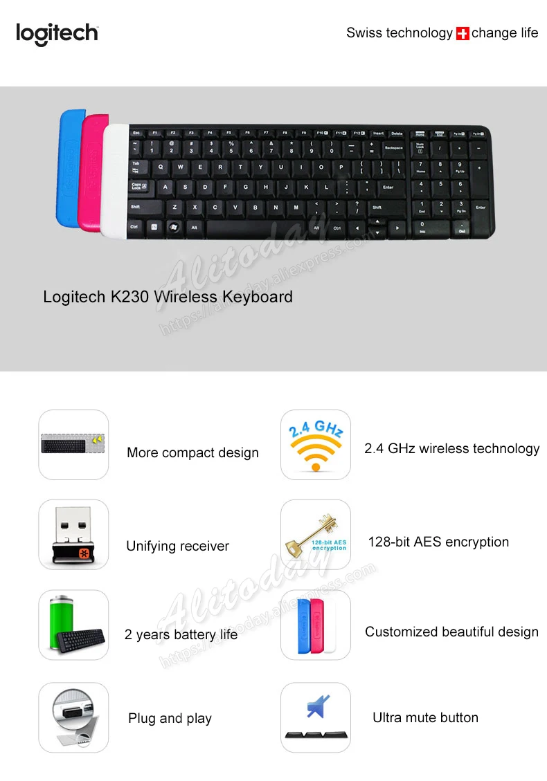 Беспроводная клавиатура logitech K230 2,4G мини-клавиатура с приемником Unifying