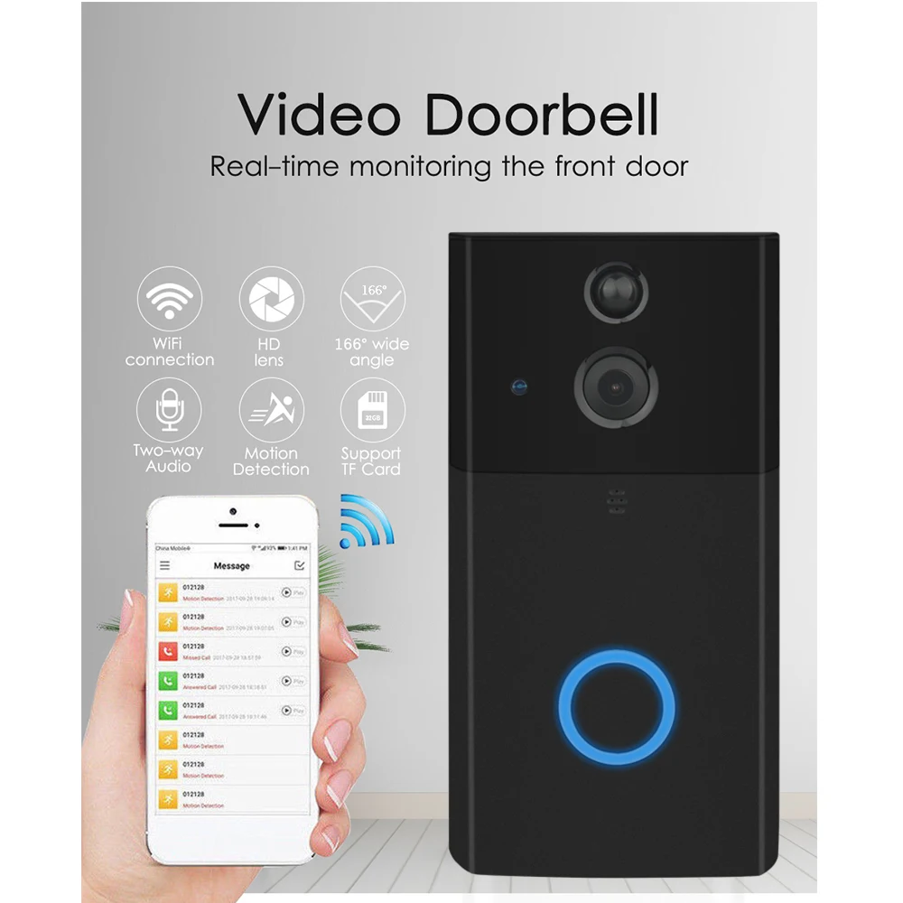 

Video Doorbell Camera WiFi Two-Way Audio Door Bell IR Motion Sensor Alarm Remote Control By iOS and Android video-eye