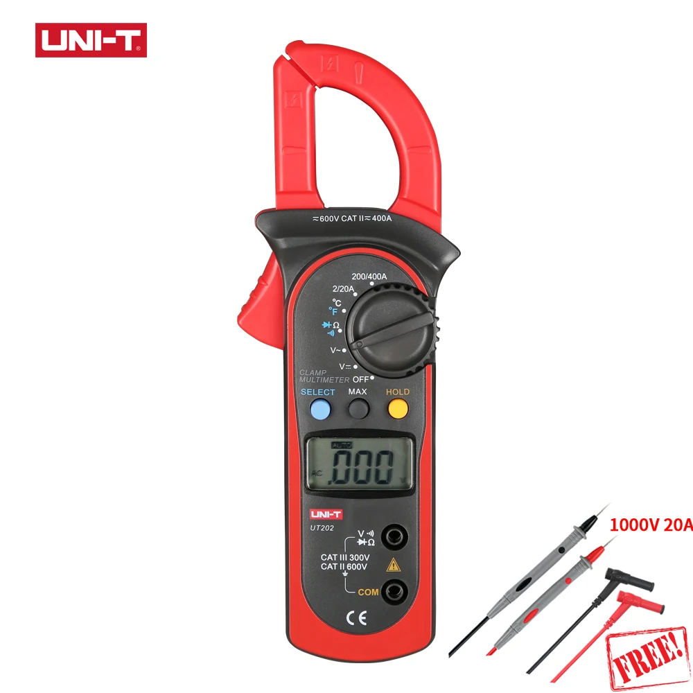 

UNI-T UT202 LCD Digital Clamp Meter AC/DC Voltage Resistance Current Detector Multimeter Pinza Amperimetrica Diagnostic Tools