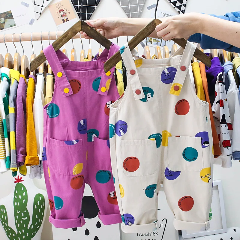 

BABY OVERALLS BOYS AND GIRLS JUMPSUITS KIDS SUSPENDERS LONG JEANS PANTS COLORFUL DOTS CUTE AND FASHION LOOSE PANTS COMFORTABLE