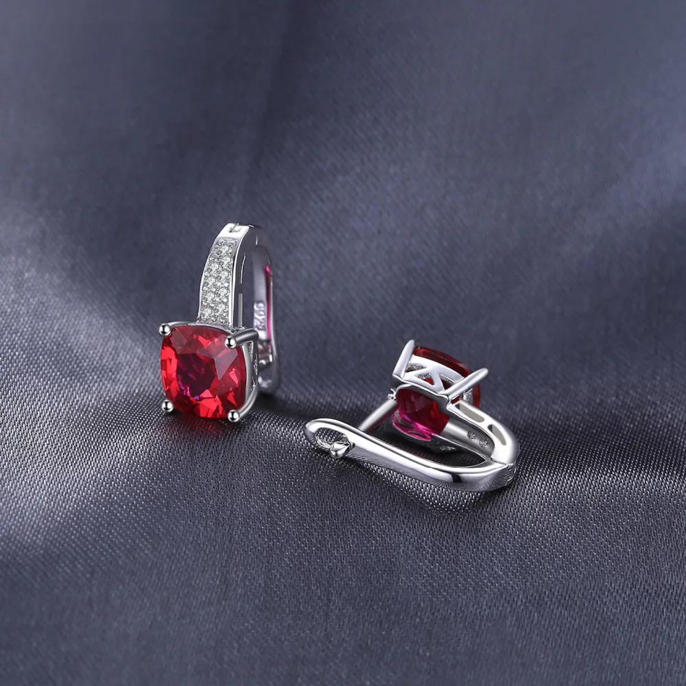 JewelryPalace 4.4ct Created Red Ruby 925 Sterling Silver Hoop Earrings for Women Cushion Cut Gemstone Jewelry Anniversary Gift - Image 4