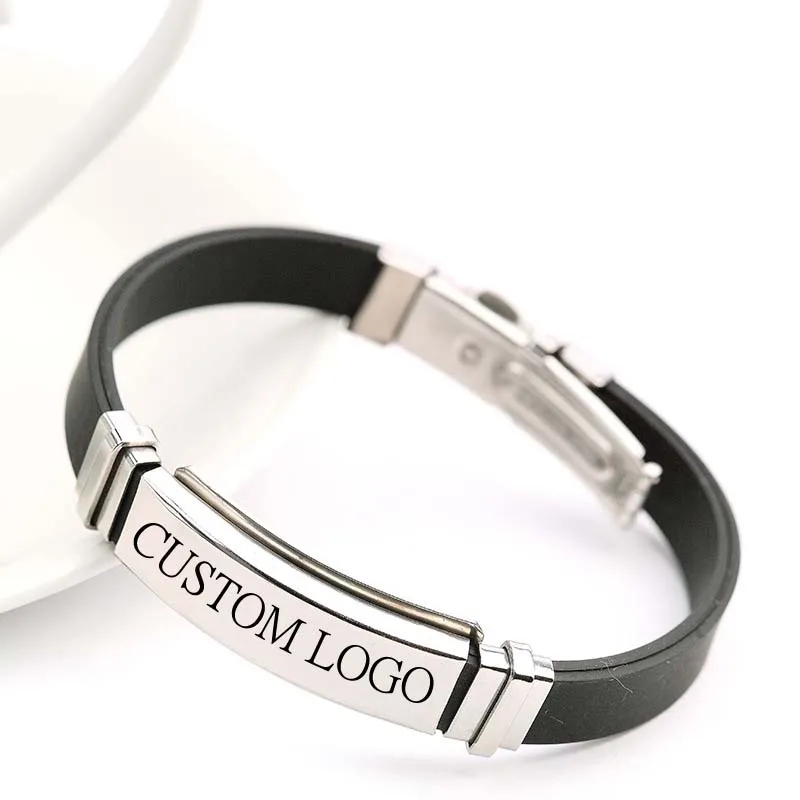

Custom DIY LOGO Name Personality Fashion Rubber Silicone Bracelet Bracelet Bangle Adjustable Slide Women Men Jewelry