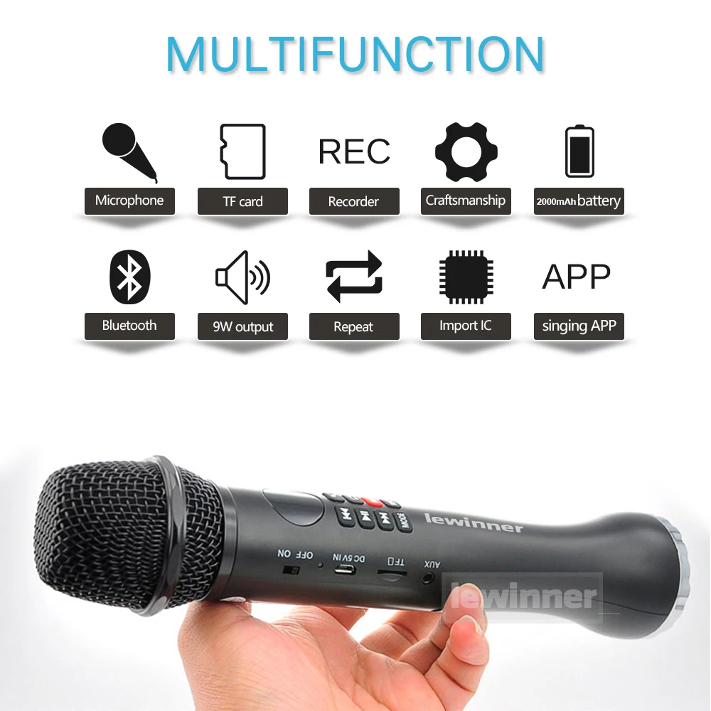 Lewinner L 598 беспроводной микрофон ручной караоке Bluetooth динамик светодиодный экран TF
