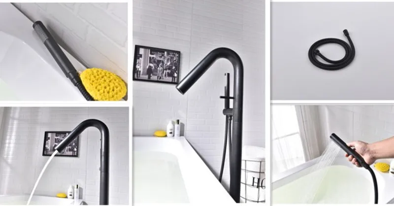 Black Floor Mounted Bathtub Faucet (5)