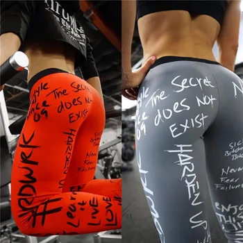 2019 New Fashion Letter Print Leggings Women Slim Fitness High Waist Elastic Workout Leggings for Gym Sport Running Europe Size 1