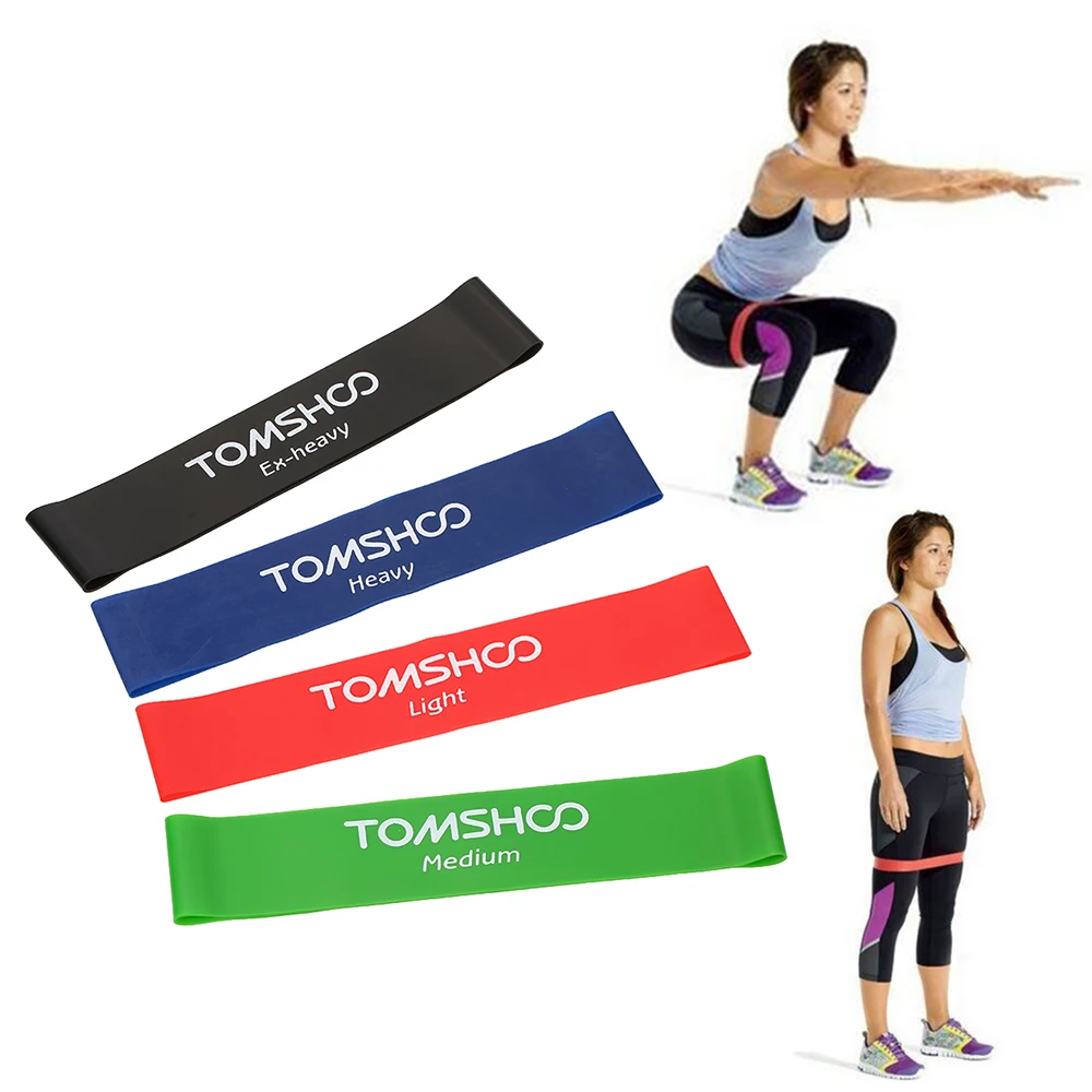 

TOMSHOO Set of 4 Yoga Exercise Loop Bands Gym Home Fitness Resistance Strength Training Loops Bands Physical Therapy Fat Burning