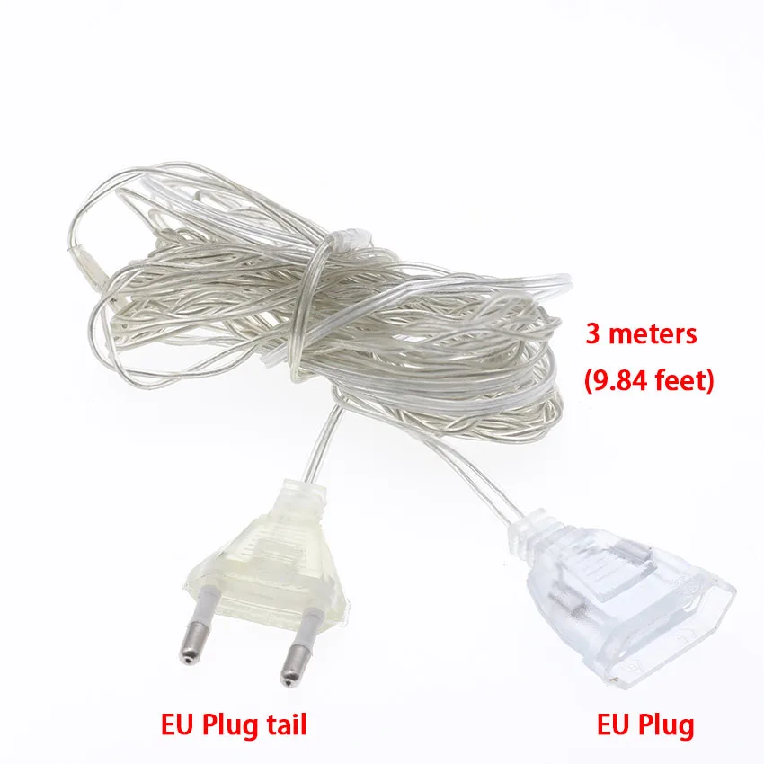 NEW 3M Extender Wire Extension Cable EU US plug for LED String Lights