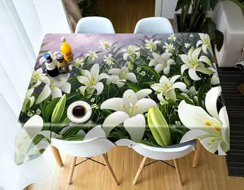 

3D Tablecloth Lily Pattern Polyester Dustproof Rectangle Table cloth Christmas Dinner Decoration Round Table Cover Pillowcase