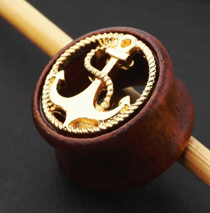 Серьги TIANCIFBYJS, ювелирные изделия для тела, пирсинг, ушные измерительные приборы, расширительные пробки и туннели с дизайном логотипа, деревянные манжеты для ушей - Окраска металла: Золотой цвет