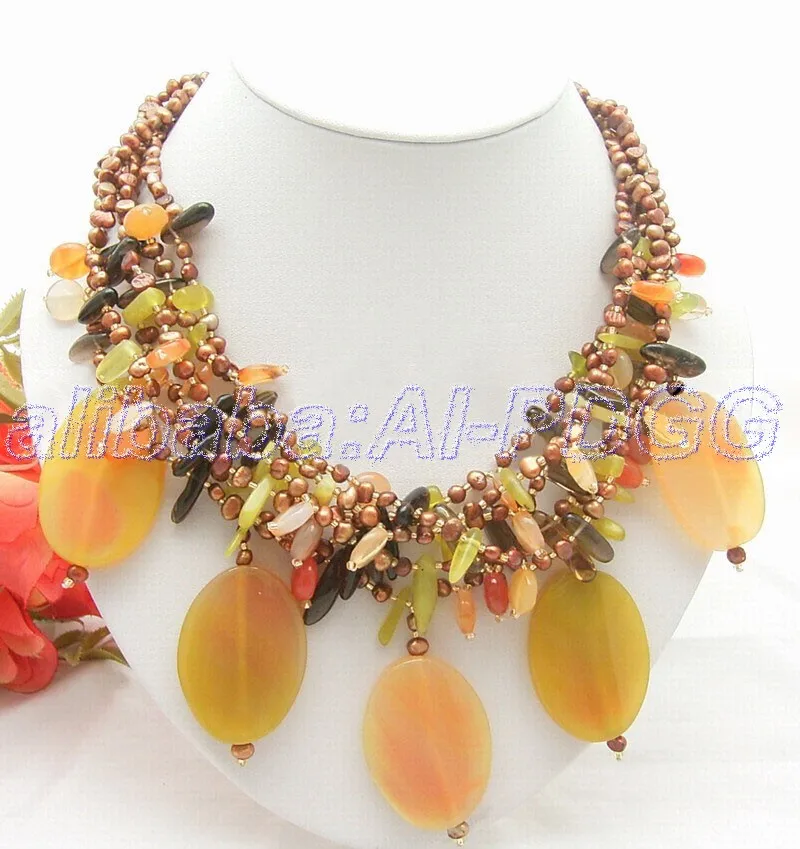 

Stunning 6Strds Pearl&Carnelian&Peridot Necklace free shipment