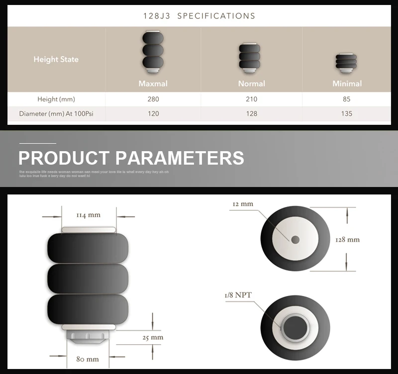 128J-3(шаг резьбы M50* 1,5/M52*1,5 и т. д.)/Dia.128mm Передняя Пневматическая Автомобильная подвеска airspring три свернутые/пневматические части/пневматическая подвеска