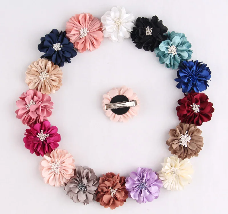 (20pcs/lot)Chic Mini Girls Hair Clips With Fabric Flower Artificial