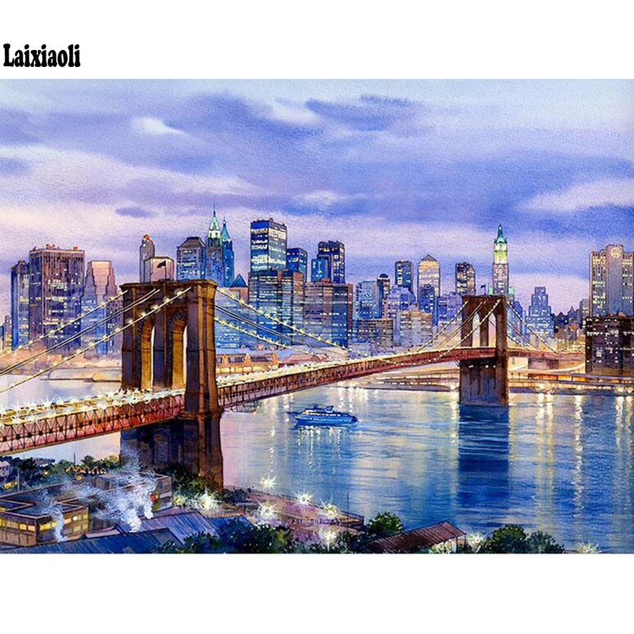 5D Diy Diamond Painting New York Brooklyn Bridge Diamond Mosaic Full Square City Night landscape Diamond Embroidery cross stitch