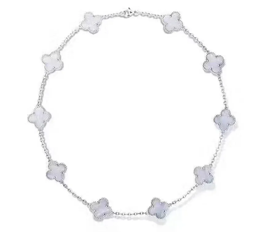 

S925 sterling silver necklace four-leaf clover ten-flowered female clavicle chain white fritillary allergy Christmas gifts