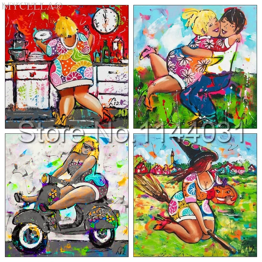 

Cartoon Art Full Abstract 5D DIY Diamond Painting Colorful Fat Women Diamond Embroidery Cross Stitch Mosaic Home Decor Christmas