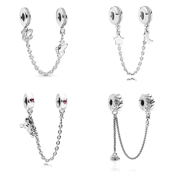 

4 Style 925 Sterling Silver Charm Butterfly Mouse Safety Chain for Original Pandora Charms Women Bracelets & Bangles Jewelry