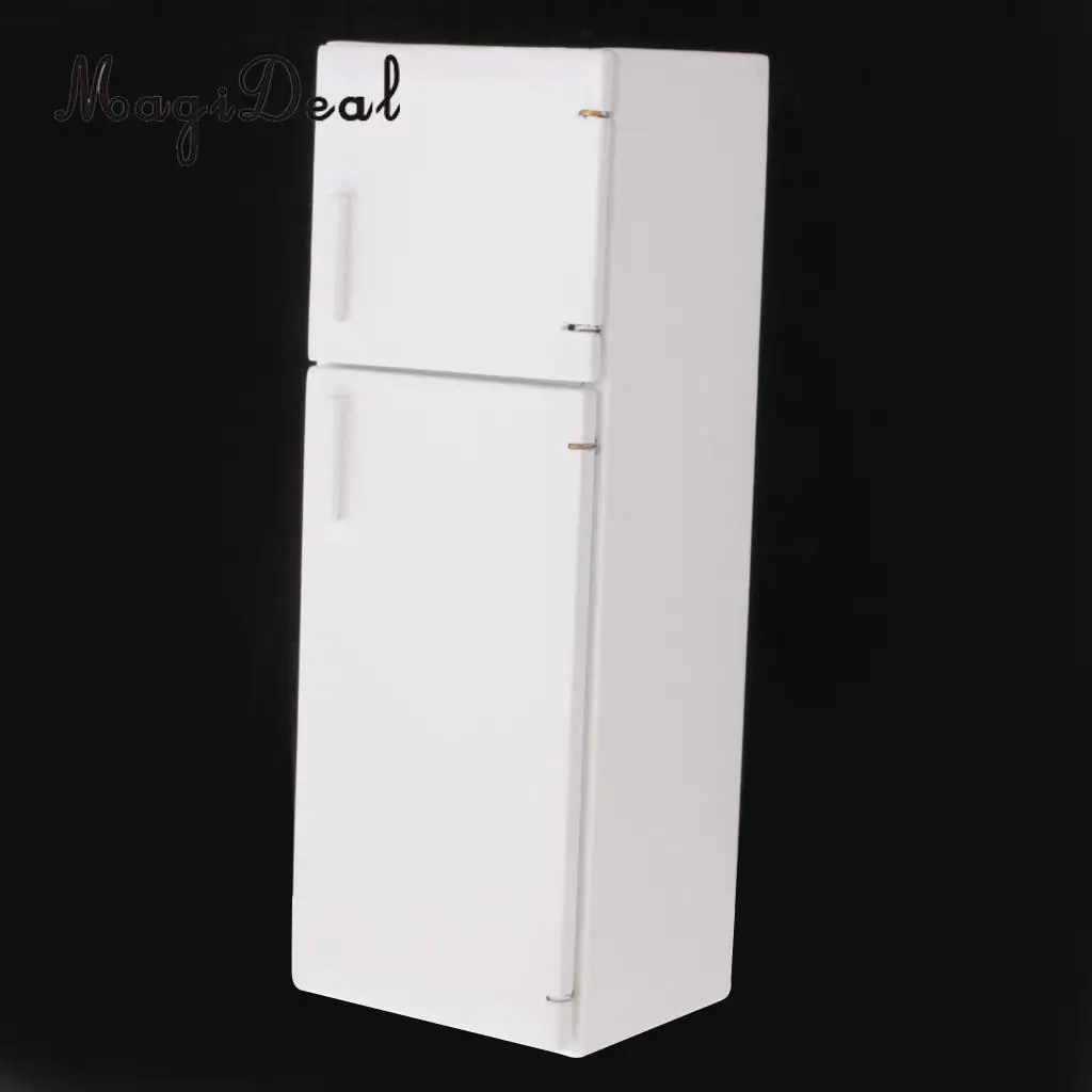 MagiDeal 1/12 Dollhouse Miniature Kitchen White Wooden Fridge Refrigerator Freezer for Dolls Bedroom Living Room Accs Kids Toy