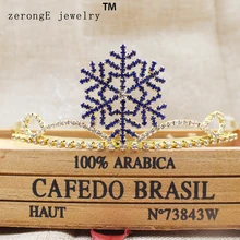 ZerongE ювелирные изделия 2," элегантный золотой Королевский синий тиара возвращение на родину блестящая Хрустальная Снежинка Тиара для девочек