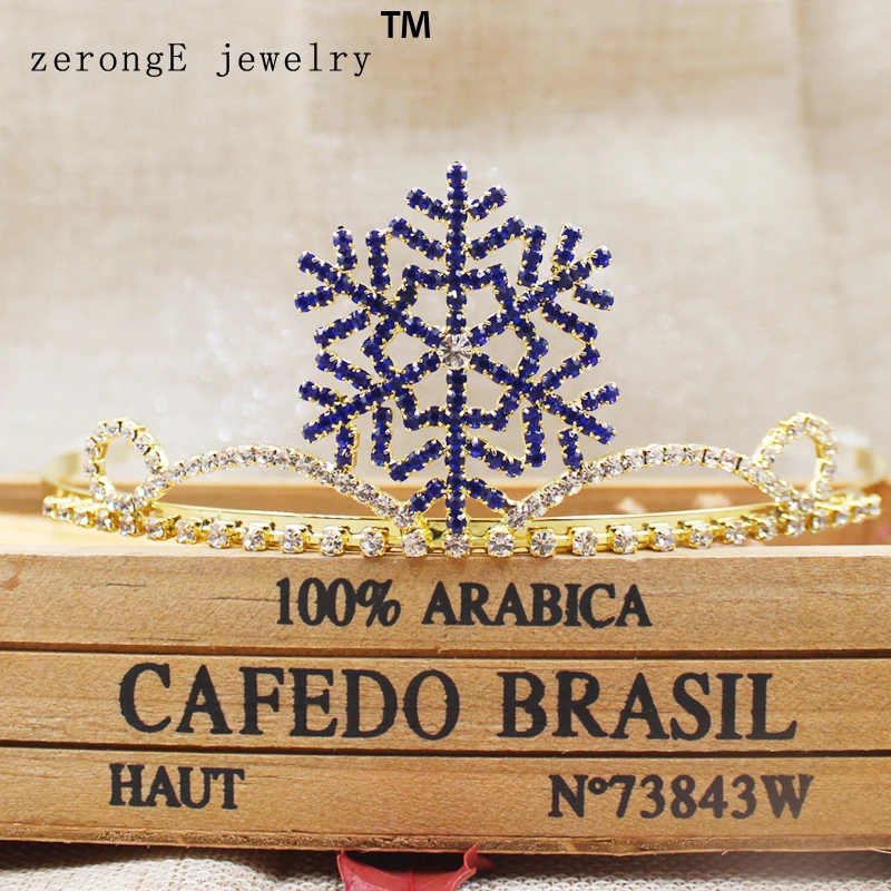 ZerongE jewelry 2 &quotэлегантная Золотая ярко синяя фотоблестящая Тиара с кристаллами