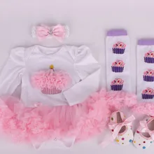 Комплекты одежды для маленьких девочек на день рождения, комбинезон с длинными рукавами для новорожденных, юбка-пачка+ повязка на голову+ гетры+ обувь для малышей, комплект из 4 предметов, подарки для детей