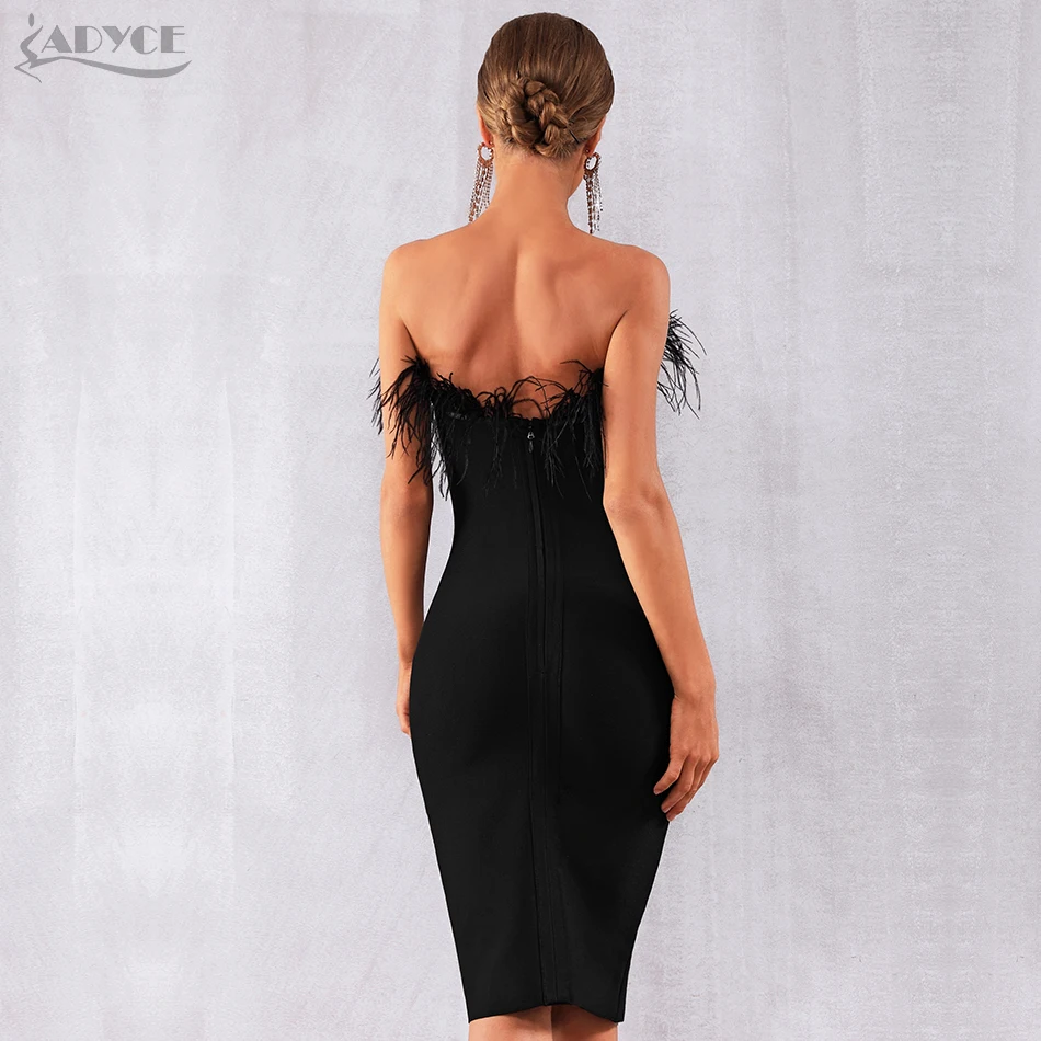 Adyce 2021 Новое летнее женское Бандажное платье Vestidos пикантные черные перья без