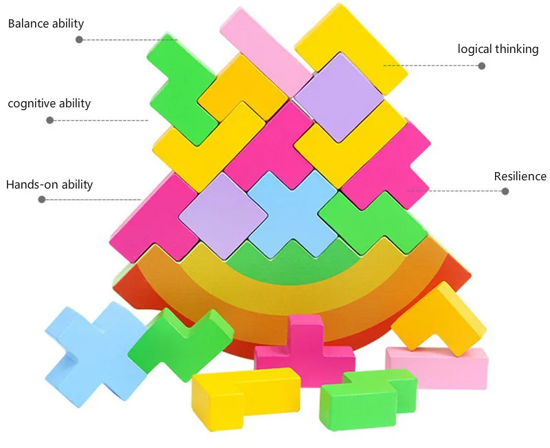 3D головоломка деревянные игрушки баланс качели тетрис игрушки Радуга укладки высота обучения обучающие игрушки Монтессори для детей