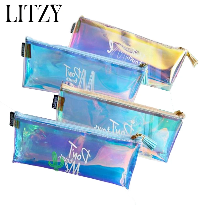 

Holographic Transparent Cactus Pencil case School Cute Pencil Bag For Girls Stationery Waterproof Pencil Cases BTS Pencil Box