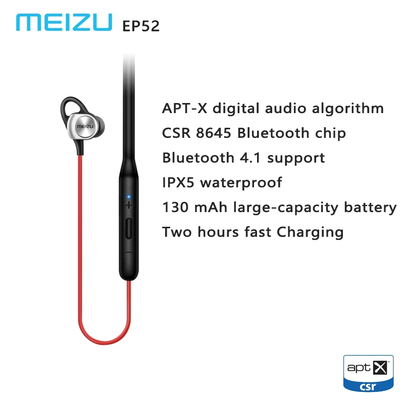 Meizu ep52 Спорт наушники беспроводные Bluetooth вкладыши IPX5 водонепроницаемый aptX с