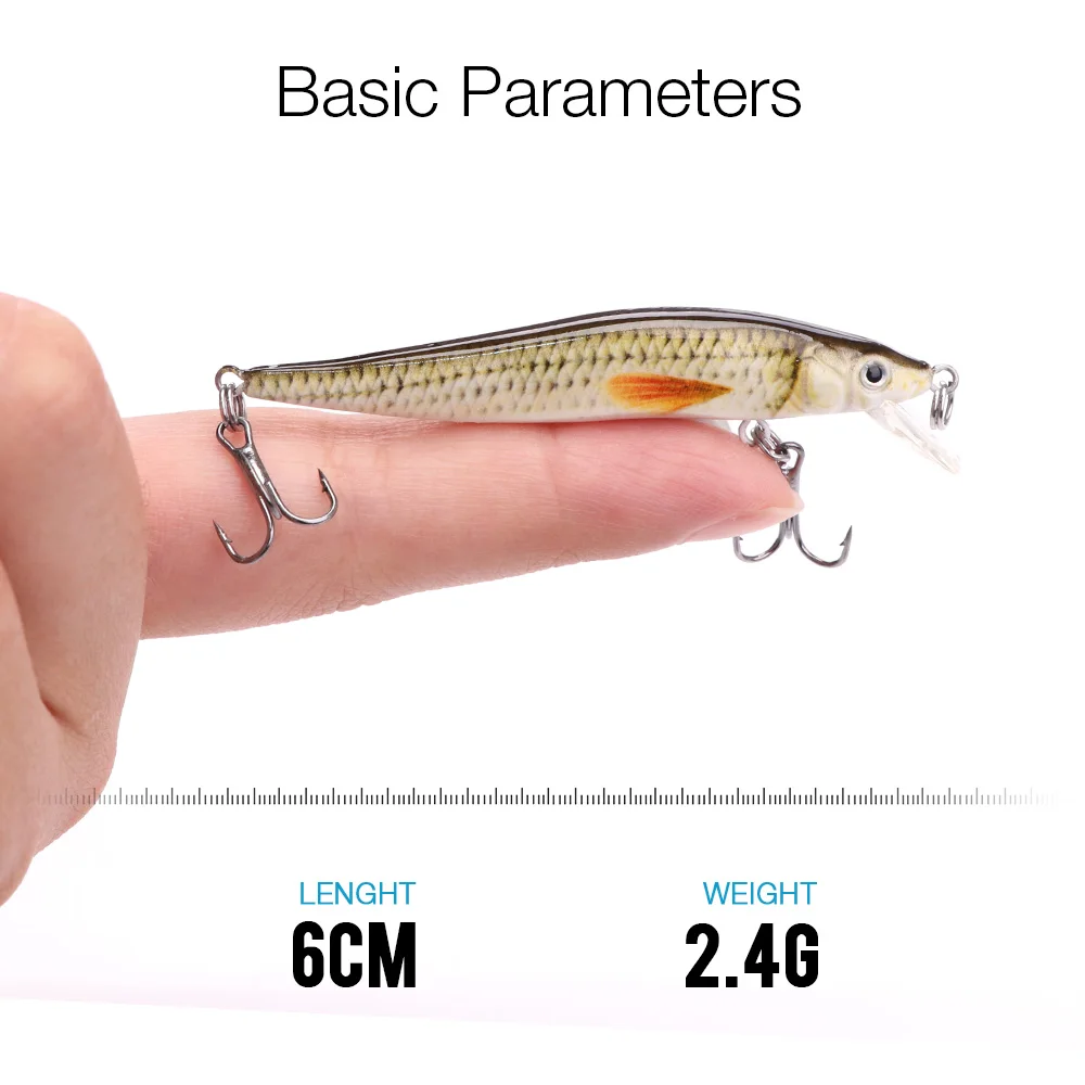 TREHOOK 2.4g 6cm Mini Minnow Fishing Lures Mini Crankbait Pike Wobblers Fishing Bait Black Minnow Jerkbait Pencil Lure Tackle