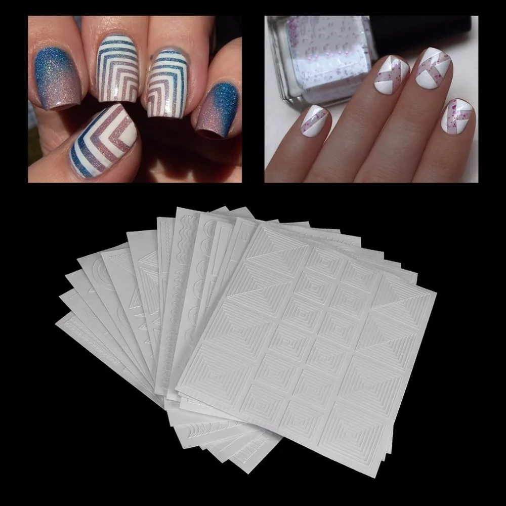 

12 Styles/set Beautiful Manicure DIY Hollow Nail Art Form Fringe Guides Sticker Stencil Nail Tools Fashion Decoration